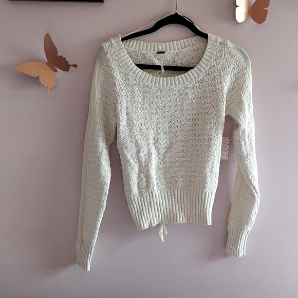 Free People Sweaters - Free People Ivory Open Tie Back Knit Sweater